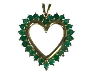 10kt Yellow Gold Emerald Open Heart Pendant 2pt3 Grams