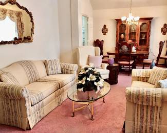 Like-New Sofa & Loveseat, Gold Trimmed Mirror