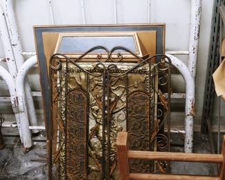 Metal twin beds, fireplace surrounds