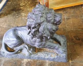 Pair of Large Cast Iron Lions