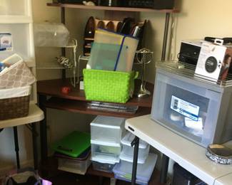 Desk
Office supplies 
Storage containers