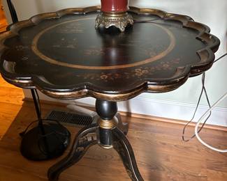 Black Japanned scallop edged pedestal table