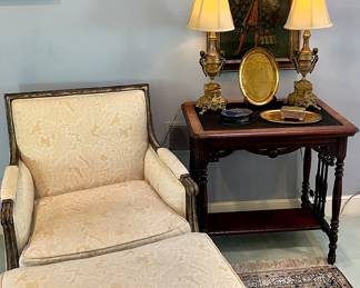 19th C French Bergere chair in a lovely ecru brocade 