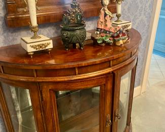 Circa 1980s demi-line console with mirror in solid walnut 