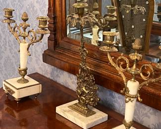 Napoleon III white marble and gilt bronze trio