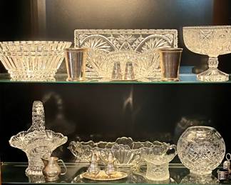 Cut glass and silver goblets