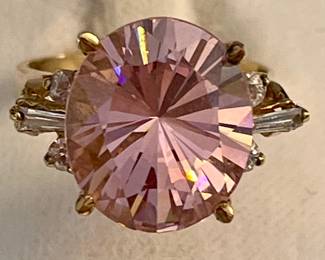 HUGE pink topaz and diamond ring