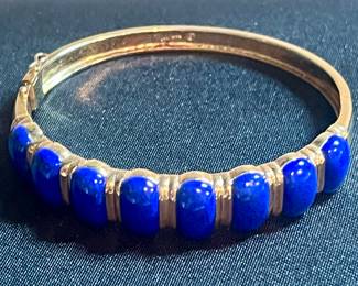 STUNNING!!!  Lapis and gold bracelet in heavy 14k gold…France 