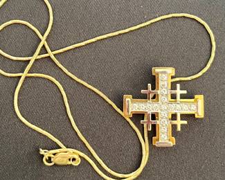 Large 14K and Diamond Jerusalem cross