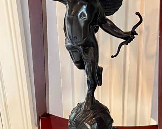 Antique Victorian Bronze Lithe Eros Cupid Archer Statue After Alfred Gilbert
