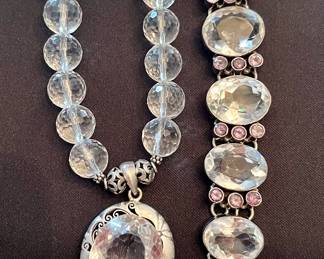 Massive rock crystal and sterling necklace and bracelet 