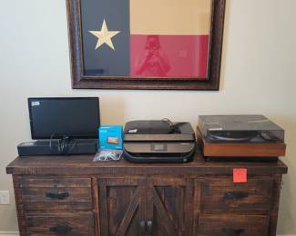 Rustic Dresser/TV Stand, Large Framed Texas Flag