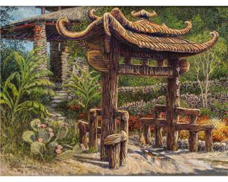 Gilbert Duran (San Antonio, Texas, 1947-2023), the entrance of the Japanse Tea Gardens (San Antonio, Texas), 2004, oil on canvas