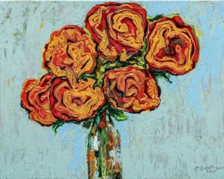 Gilbert Duran (San Antonio, Texas, 1947-2023), bouquet of red roses, 2017, signed Rodulfo Gaudi (one of Duran's pseudonyms), oil on canvas

