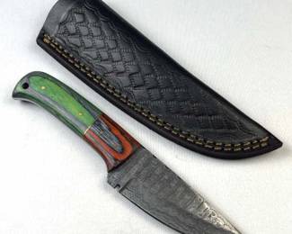 Handmade Damascus Steel Fixed Blade Knife, Green