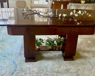 ART DECO MAHOGANY DINING TABLE WITH 2 LEAVES- SEATS 12+