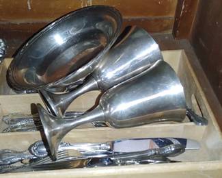 Sterling silver goblets and flatware
