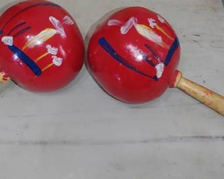 Vintage- Hand Painted Gourd Maraca Set of 2 Very Good Condition