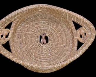 Fine handmade very vintage sweet straw basket handmade with black walnut accents