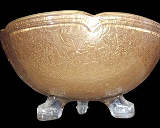 Vintage Glastonbury 3- Footed Gold Embossed Scalloped Edge Nut Candy Dish Bowl