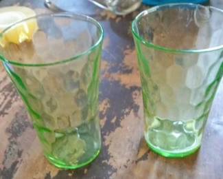 1930s uranium glass shot glasses are juice glasses