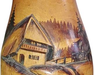 Beautiful Black Forest Germany hand carved wooden vase