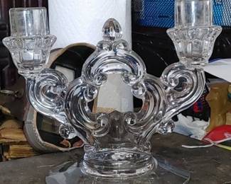 Beautiful pair of Cambridge Glass Keyhole design double candle holders