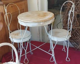 Antique Wrought Iron Doll Child Table & Chairs Ice Cream Parlor Bistro 3 pc Set