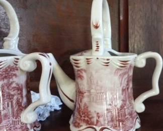 Vintage Burton & Burton Red Toile porcelain teapot & more red transferware