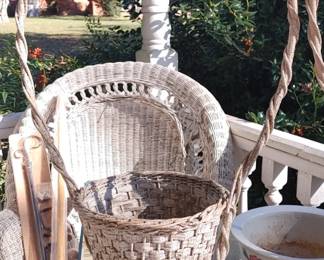 Antique white woven baskets