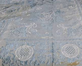 Huge French damask brocade antique coverlet. Stored in the Attic in a box does have some oxidation spots. The detail is fabulous and the color is much better than in the pictures