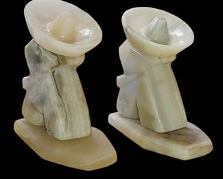 Solid Onyx Book Ends Bookends Sombrero Siesta Men Carved Stone 