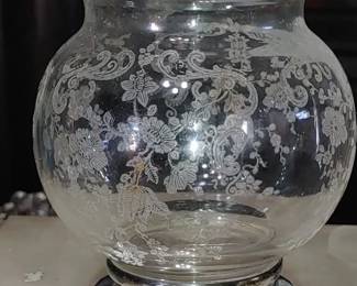 Early sterling silver footed etched Rose vase