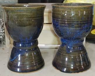 Beautiful vintage signed pottery goblets