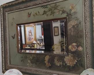 Enchanting Victorian hand-painted beveled Edge floral mirror signed by the artist! For some reason this is my favorite piece and the entire house!