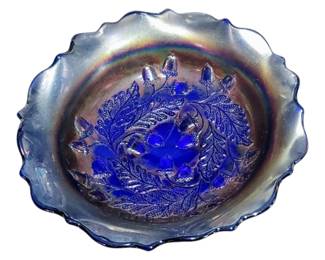 , blue carnival glass dish acorns
