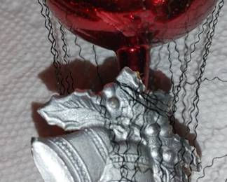 Wire wrapped Hot Air Balloon SILVER BELLS 1900s German Christmas Ornament 