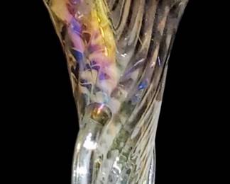 Optic block Art Deco iridescent fan base double handle