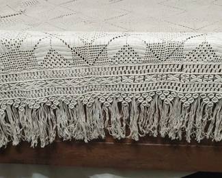 Very large and heavy stunning French handmade coverlet does have a few small holes that can be mended detail is extraordinary
