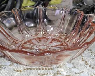 Pink depression dish with handle