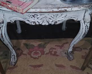 Beautiful French country table painted white with cabriole legs very ornate
