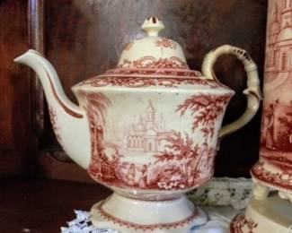 Vintage Burton & Burton Red Toile porcelain teapot & more red transferware