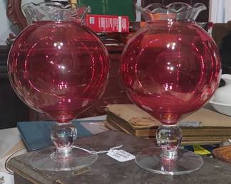 Pair Cranberry vases