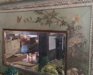 Gorgeous beveled Edge mirror hand-painted roses on wood