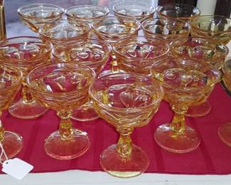 Huge set of vintage Yellow Fostoria Jamestown Huge collection of glasses * tea *water *champagne and more