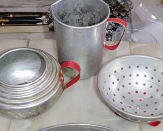 Vintage children's aluminum cook set