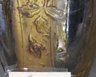 Beautiful goofus glass face with the original card given as wedding gift in 1915