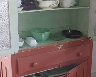 Red punch tin kitchen cabinet