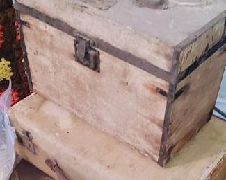 , antique wooden and leather suitcases