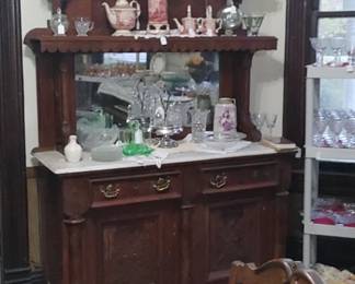 Huge Eastlake  Walnut marble top Buffet